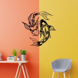 Vinyl Wall Decal Koi Karp Japanese Fish Asian Style Yin Yang Stickers Large Decor (1425ig) Dark Red