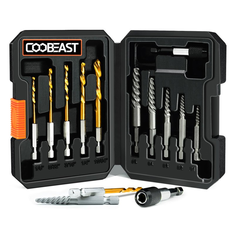 Coobeast 11Pcs Screw Extractor Set, Left Hand Drill Bit and