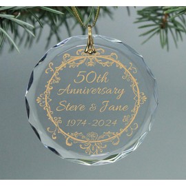 Metallic Gold 50th Golden Wedding Anniversary Year Vintage Wreath Frame Christmas Keepsake Ornament Circle
