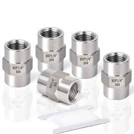 ERGAOBOY 2 pieces 1/4 inch BSP female thread x 1/4 inch BSP female thread forged stainless steel hexagonal coupling connector SUS 304 pipe fittings