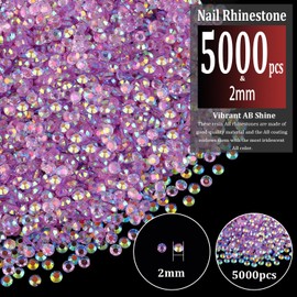 5000pcs 2mm Resin Rhinestones Bulk, Transparent Lavender Purple AB Flatback Round Jelly Rhinestones Non Hotfix Crystal Gems Large Quantity Wholesale for DIY Crafts Clothes Face Makeup Manicure