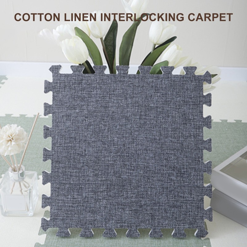 10pcs Cotton Linen Interlocking Carpet Tiles Anti Slip Floor Protection