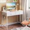 Furologee White Small Computer Desk with 2 Fabric Drawers, Simple