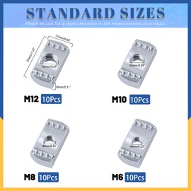 Glarks 40Pcs Strut Channel Nuts Set, M6 M8 M10 M12 No Spring Thickened Nuts with Zinc Plated, Without Spring Nuts Great for Use with Strut Channel