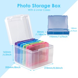 WRVCSS 5" x 7" Photo Storage Box - 6 Inner Acid-Free Photo Cases, Seed & Craft Organizer for Cards, Pictures, Stamps & Office Supplies (6 Colors)