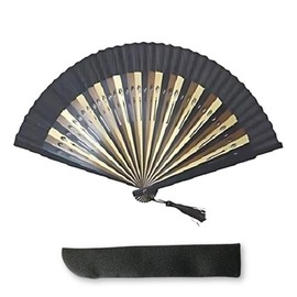 [Acacia Style] Kimono Shop Luxury Silk Gentleman Fan, Comes with a Fan Bag / Comes in a Box for a Gift, Braun