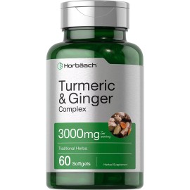 Horbäach Turmeric Curcumin Ginger Complex 3000mg | 60 Softgels | Black Pepper | Horbaach