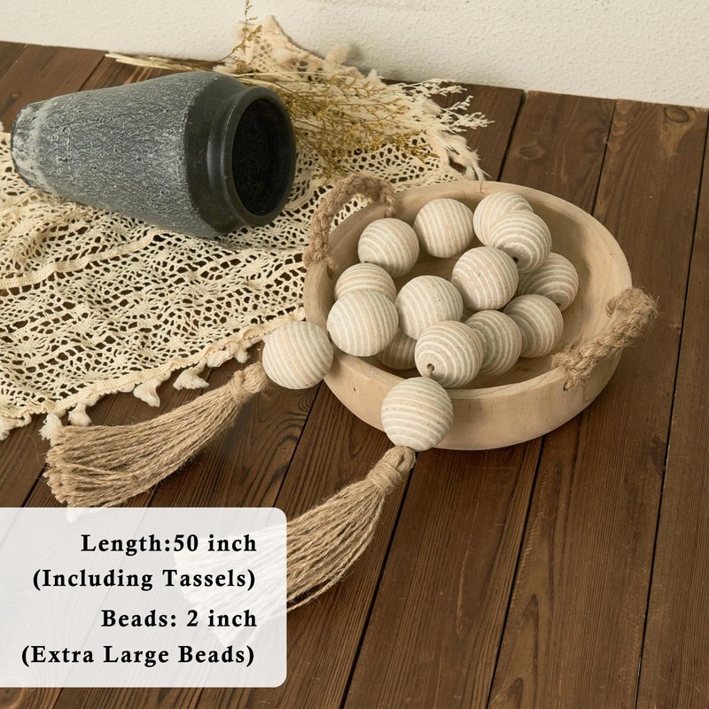 50" Long Ribbed Extra Large Wood Bead Garland with 2"