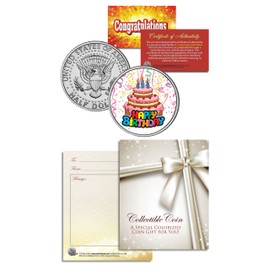 Happy Birthday Celebrate Cake Keepsake Gift JFK Kennedy Half Dollar US Coin