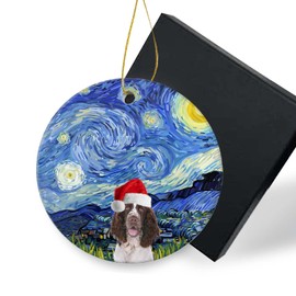 Springer Spaniel Christmas Ornaments 2024-Funny Santa Hat Dog Round Ceramics Ornament Porcelain Christmas Tree Ornament for a Dog Lover 3" Pet Gifts with Box
