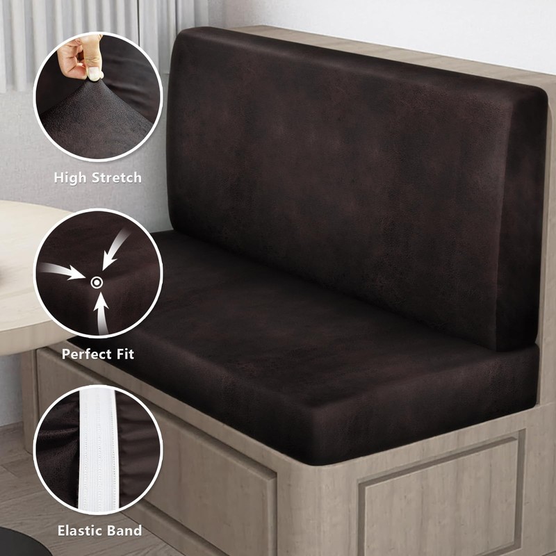 Leather Look RV Dinette Cushion Covers, Stretch Camper Cushion Slipcovers