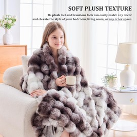 Faux Fur Throw Blanket for Couch Bubble Blanket, Fluffy Fuzzy Soft Plush Thick Blanket for Sofa Bedroom, Cozy Luxury Winter Comfy Light Gray-ZR, 50 * 60