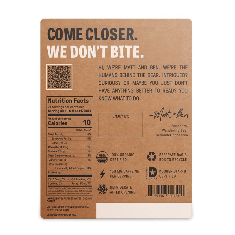 Wandering Bear Straight Black Organic Cold Brew Coffee On Tap,