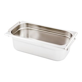 Restaurantware Met Lux 12.8 Inch x 7 Inch x 4 Inch Steam Table Pan 1 One Third Size Hotel Pan - Anti-Jam Deep Silver Stainless Steel Table Pan With Collapsible Handles For Parties Or Events