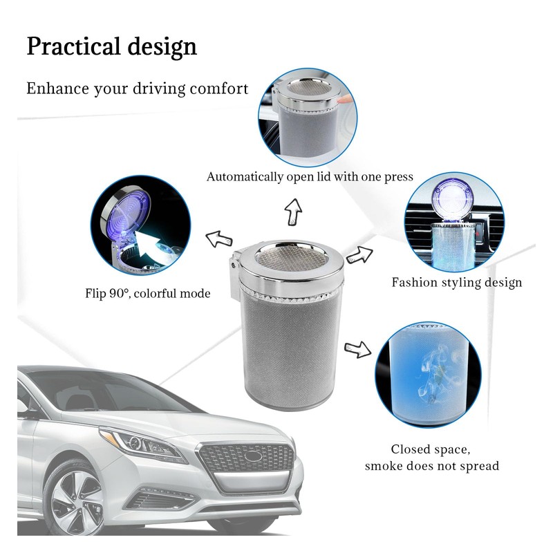 Dickno Car Ashtray with Blue LED Light, Smell Proof Smokeless