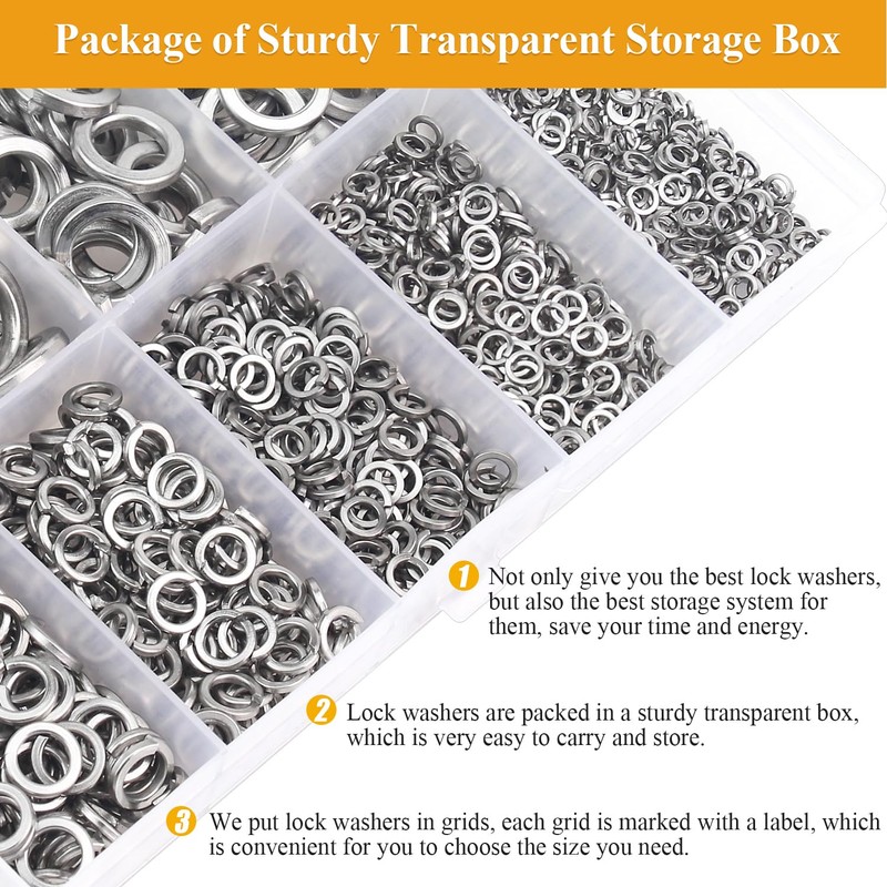 Sutemribor 1000 Pieces 9 Sizes 304 Stainless Steel Lock Washers,