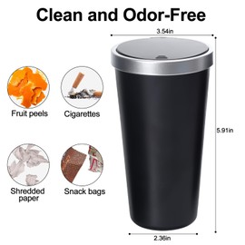 KINGTLE Car Trash Can with Lid, Small Automatic Rebound Portable Trash Bin, Diamond Look Dustbin Organizer for Car Office Home (Silver Black)