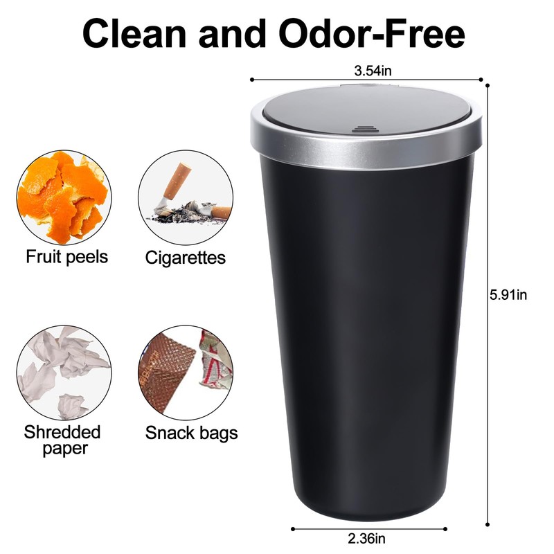 KINGTLE Car Trash Can with Lid, Small Automatic Rebound Portable