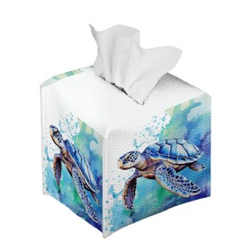 ZFRXIGN Hippie Turtle Tissue Holder Square Tissue Box Cover Facial Paper Dispenser for Bathroom Vanity, Bedroom, Night Stands, Office, Home Decor Tissue Cover Cube Cover Blue Tie Dye, 5x5x5