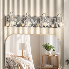Unbranded 4-Light Modern Vanity Light Over Mirror, Wall Sconces with Frosted Glass Shades