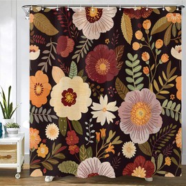 Yeoiat Flower Shower Curtain Boho Floral Shower Curtain Waterproof Retro Botanical Floral Shower Curtain for Bathroom Curtain for Home Decor 72x72 inches