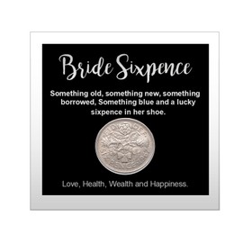 Custom Label Design Ltd Black & Silver Lucky Wedding Sixpence Coin – Traditional Bride’s Shoe Keepsake with Metallic Print, Good Luck Gift for Wife, Daughter or Friend