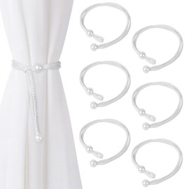 Dalababa 3 Pair Curtain Tie Backs Rope, Polyester Hand-Woven Drapery Holdbacks, Pearl Curtain Tiebacks Straps Buckles for Home Décor (White)