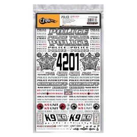 FIRE BRAND RC® Police RC Decals (Silver) for 1:10 Scale RC Cars, Trucks, Planes, and Boats – Multi-Color Vinyl Decal Sheet, 8.5” x 14” with Metallics and UV Protection