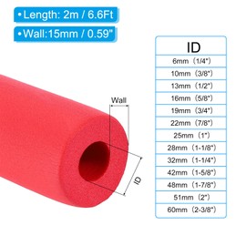 PATIKIL 3/4" (19mm) ID x 6.6Ft x 0.59" Pipe Insulation, Rubber Foam Winter Freeze Protection Tube Fire Retardant for Water, Air Conditioning, Industrial Pipes, Red