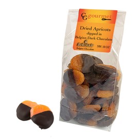 Gift Bag of Dried Apricots dipped in Belgian Dark Chocolate, 10 OZ | Cool Packs + Insulation