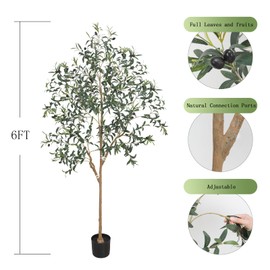 Pertivery 6FT Artificial Olive Tree, Fake Olive Tree 6 ft Faux Silk Tree Potted Large Faux Olive Branches & Fruits Artificial Tree with Warm LED Light String for Modern Home Office Indoor Decor