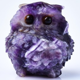 Ytbeoxk 1.9 Inch Amethyst Owl Statues Purple Owl Figurines Home Decor, Healing Crystal Cute Decor Figurines,Sculpture Hand-Carved Gemstones,Bedroom Office Spiritual Gift, Owl Gifts for Women Men