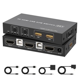 4K HDMI KVM Switch 1 Monitor 2 Computers 4K@60Hz, USB KVM Switches for Two Computer Share Monitor 3 USB Ports for Keyboard Mouse, Support Extended&Mirror Mode with Desktop Controller 2 Wires Included