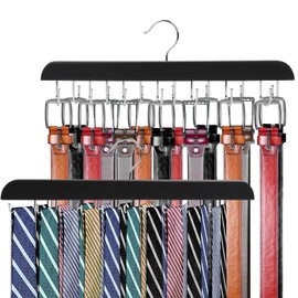 Ruaizel 2Pcs Tie Rack & Belt Hanger, Tie Rack with 20 Non-Slip Metal Hooks, 14 Hooks Belt Hanger, 360 Degree Rotating Space Saving Holder for Closet