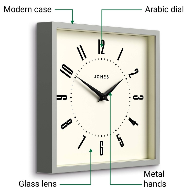 JONES CLOCKS® Box Wall Clock | Retro Square | 10