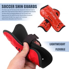 Youth Soccer Shin Guards for Kids Shin Pads Child Calf Protective Gear Protective Soccer Equipment for Boys Girls Children 3-15 Years Old (Red, Size S)