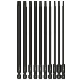 Long Torx Bit Set Hakkin 10Pcs 150mm Tamper Proof Security Torx Bits S2 Steel 1/4” Hex Shank Magnetic Impact Star Bit Set T8 T9 T10 T15 T20 T25 T27 T30 T35 T40