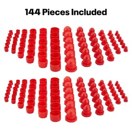 Speedway Motors Plastic AN Fitting Cap and Plug Kit, 144-Piece Set, Premium Red Plastic Seals Hoses and Blocks Out Dirt, Kit Contains Multiple AN Fitting Cap Sizes
