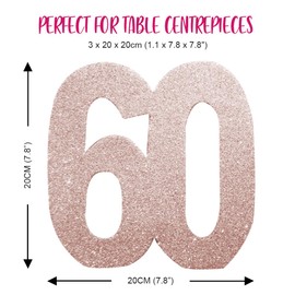 Number 60 Glitter Table Decoration Rose Gold| Table Centrepiece | Table Decorations Centrepiece | 60th Birthday Decorations | Pack of 1 | 20cm |H126