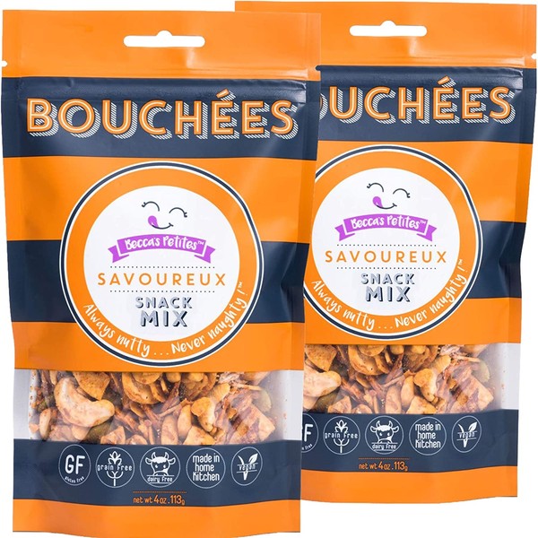 Becca’s Petites Keto Snacks, Net Carbs - 5 gms, Premium Mixed Nuts – Savory (Paprika, Garlic, Tamari) Low Carb Snack - Gluten Free, Grain Free, Non GMO, Vegan, 4 Oz Bag (2-Pack)