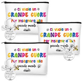 Xuniea Set of 3 Thank You Gift for Teacher, Teacher, Cosmetic Bags and Key Chains, Gift Ideas for Graduation, Thank You and Farewell for Teacher, Educator, Primary School, Nursery, As pictured