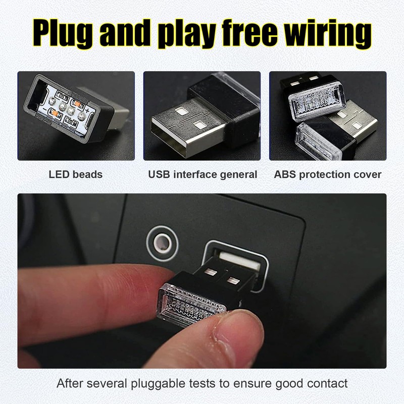 Ziciner 4 PCS USB LED Car Interior Atmosphere Lamp, Portable