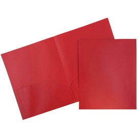 JAM PAPER Plastic 2 Pocket POP Folders - Durable School Folders - Red - Bulk 96/Pack