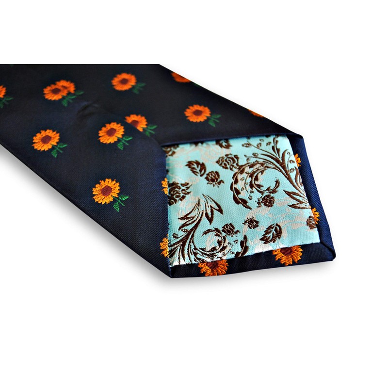 Frederick Thomas Navy Blue Mens Tie with Sunflower pattern