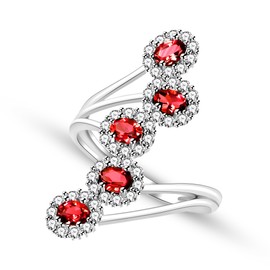 Uloveido Solid Silver Natural Garnet Ring Women with 5 Gemstones | Luxury Pavé January Birthstone Ring for Women | Jewelry Box Offered | Open Size and 4 Gram YA5596