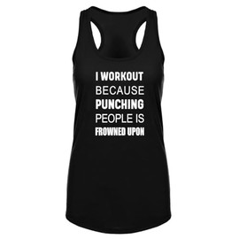 FANNOO Workout Tank Tops for Women-Womens I Workout Because Punching People is Frowned Upon Funny Saying Gym Racerback Shirts Black