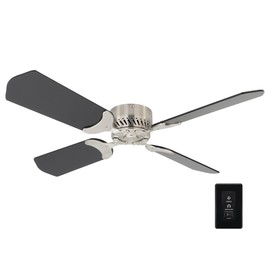 RecPro RV 12V Ceiling Fan | 4-Blade | 4-Speed | Near Silent Operation | Reversing Direction Wall Control (Brushed Nickel: Black Blades, 36")