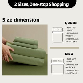 Hailyuwl 100% Egyptian Cotton&800TC Sheets King Size - 4 Pieces, Green Luxury Bed Sheet Set, Fits 15" Deep Pocket, Breathable & Durable