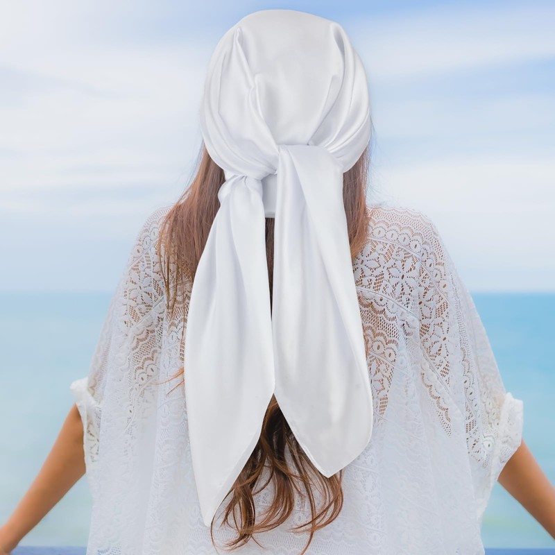 Andibro 35" Large Square Satin Head Scarf, Silk Shiny Solid