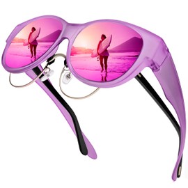 URUMQI Sunglasses Fit Over Glasses for Women, Polarized UV400 Protection Sun Glasses Trendy Round Cat Eye Shades Large Lens